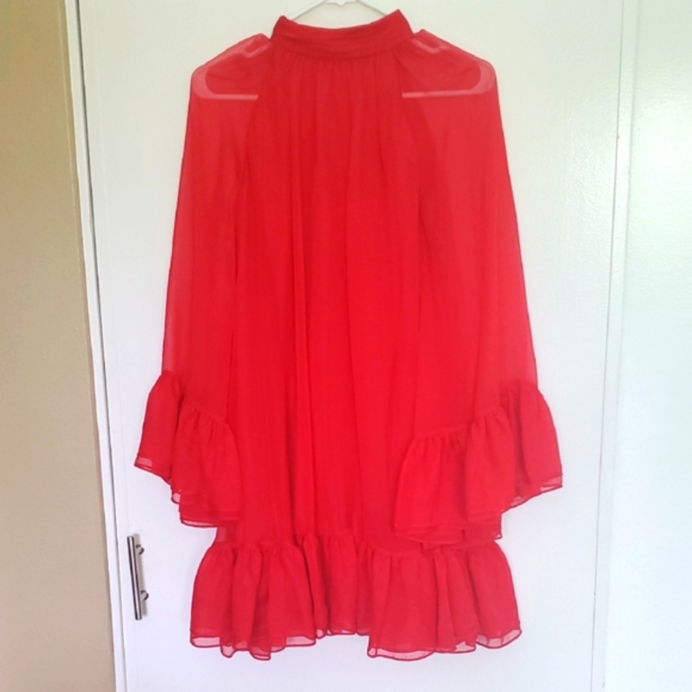 Alice + Olivia Red Long Sleeve Ruffle Dress